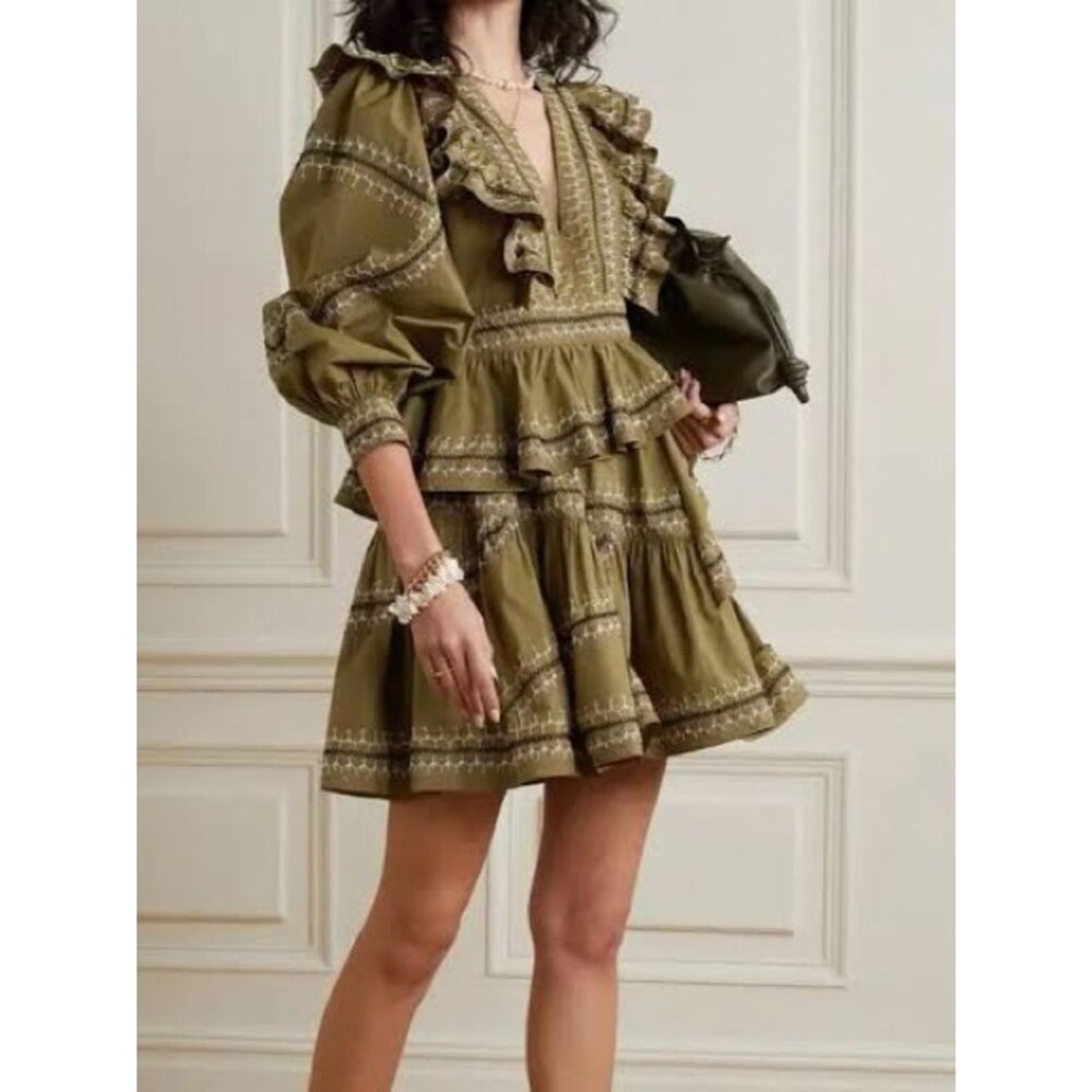 NEW✨ ULLA JOHNSON • Anais Olive Mini Dress • Womens 10/12 - Picture 4 of 14